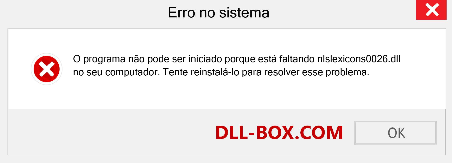 Arquivo nlslexicons0026.dll ausente ?. Download para Windows 7, 8, 10 - Correção de erro ausente nlslexicons0026 dll no Windows, fotos, imagens